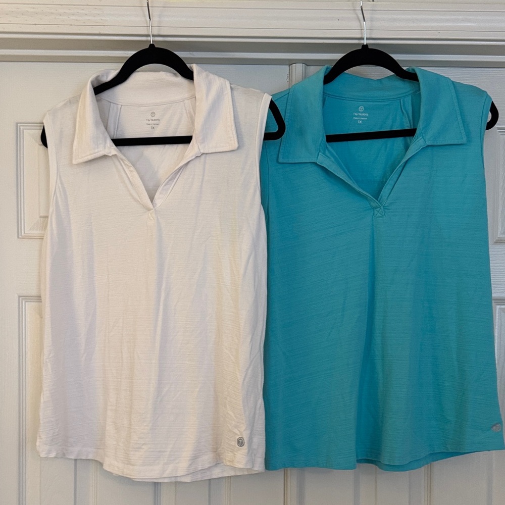 Talbots White and Blue Sleeveless Tops